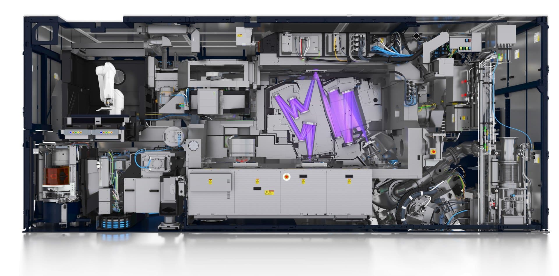 ASML NXE 3400 extreme ultraviolet lithography system with its front panels open